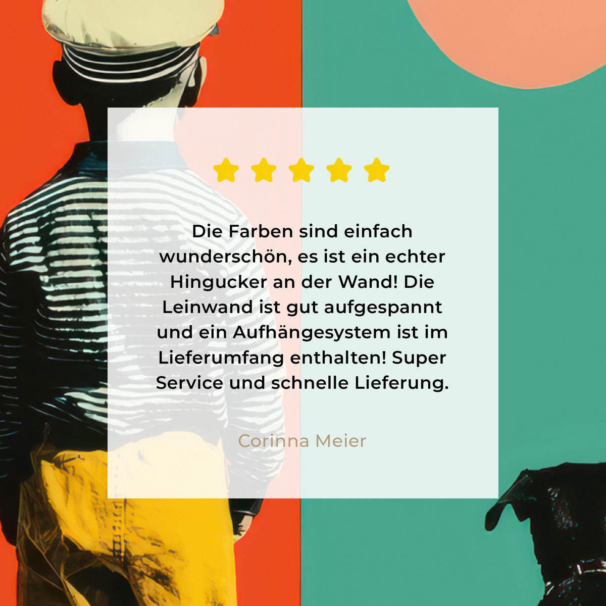 LEINWANDBILD Retro - Junge - Hund - Rot - Grün Wandbild Wohnzimmer 50x50 cm - Orange, Textil (50/50cm) - MuchoWow