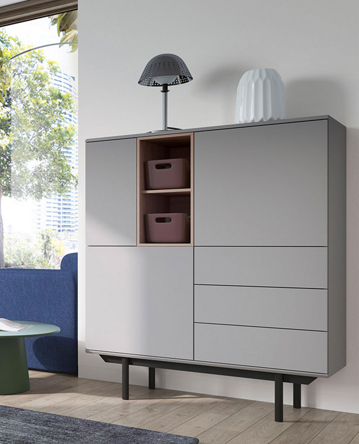 HIGHBOARD Inox grau / Jackson Hickory 100 / 40 / 121cm - Braun/Grau, Holzwerkstoff (100/121/40cm) - Feldmann-Wohnen