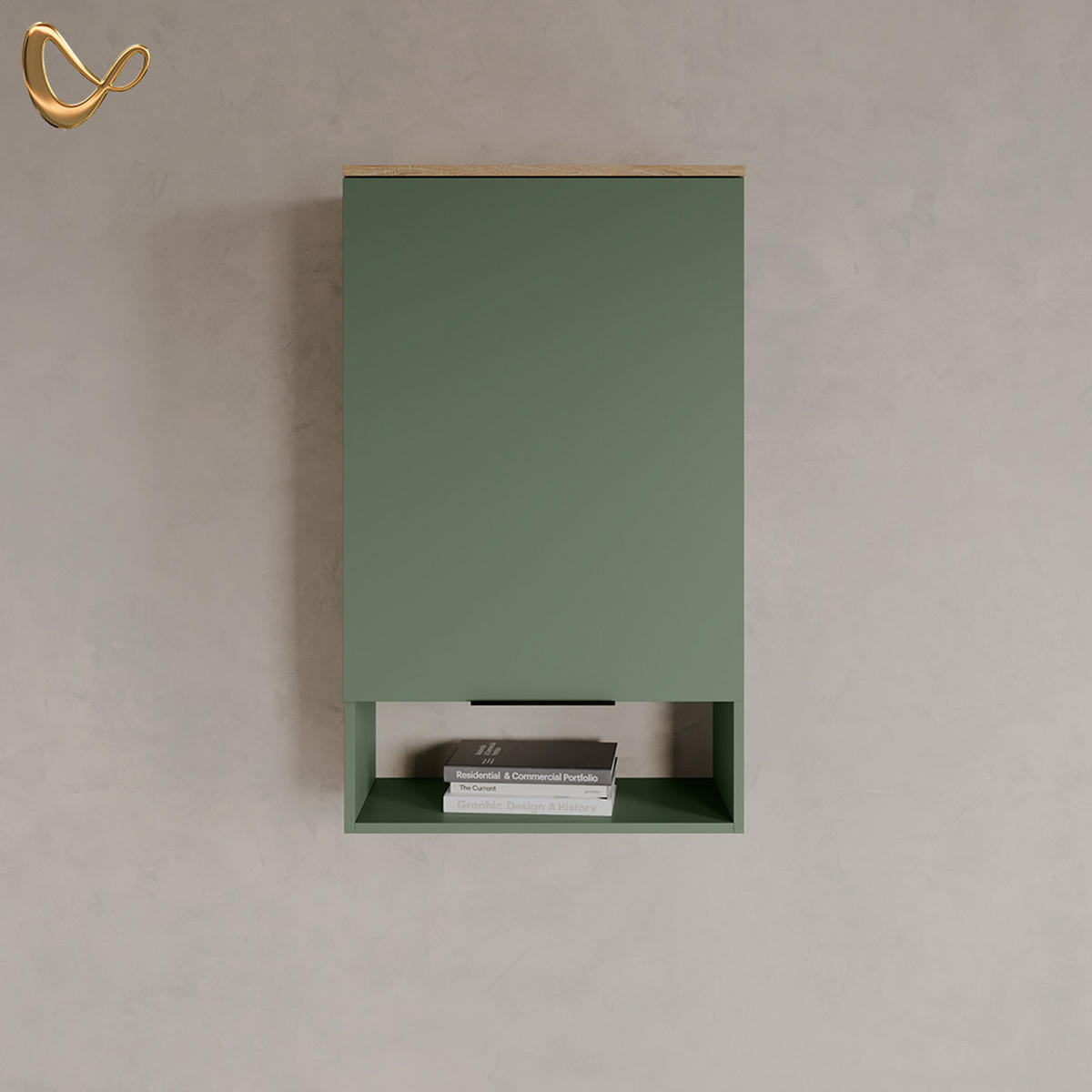 ZIDNA POLICA Piave Zelena 60 x 100 cm s vratima - zelena, drvni materijal (60/100/30cm) - Livinity®