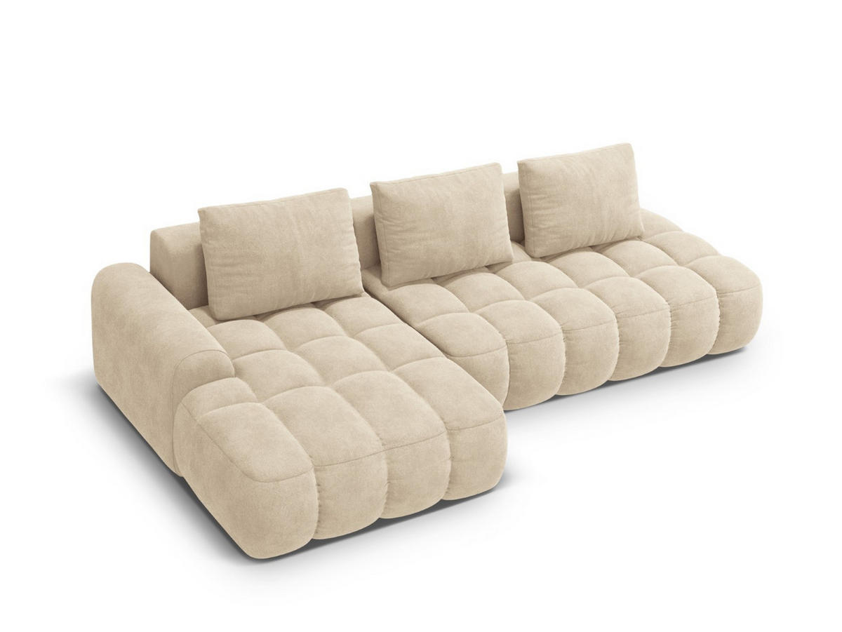 AUSKLAPPBARES-ECKSOFA links mit Container Linz aus Samt leichtes beige 3 Sitzplätze - Creme, Textil (142/275cm) - Cosmopolitan Design