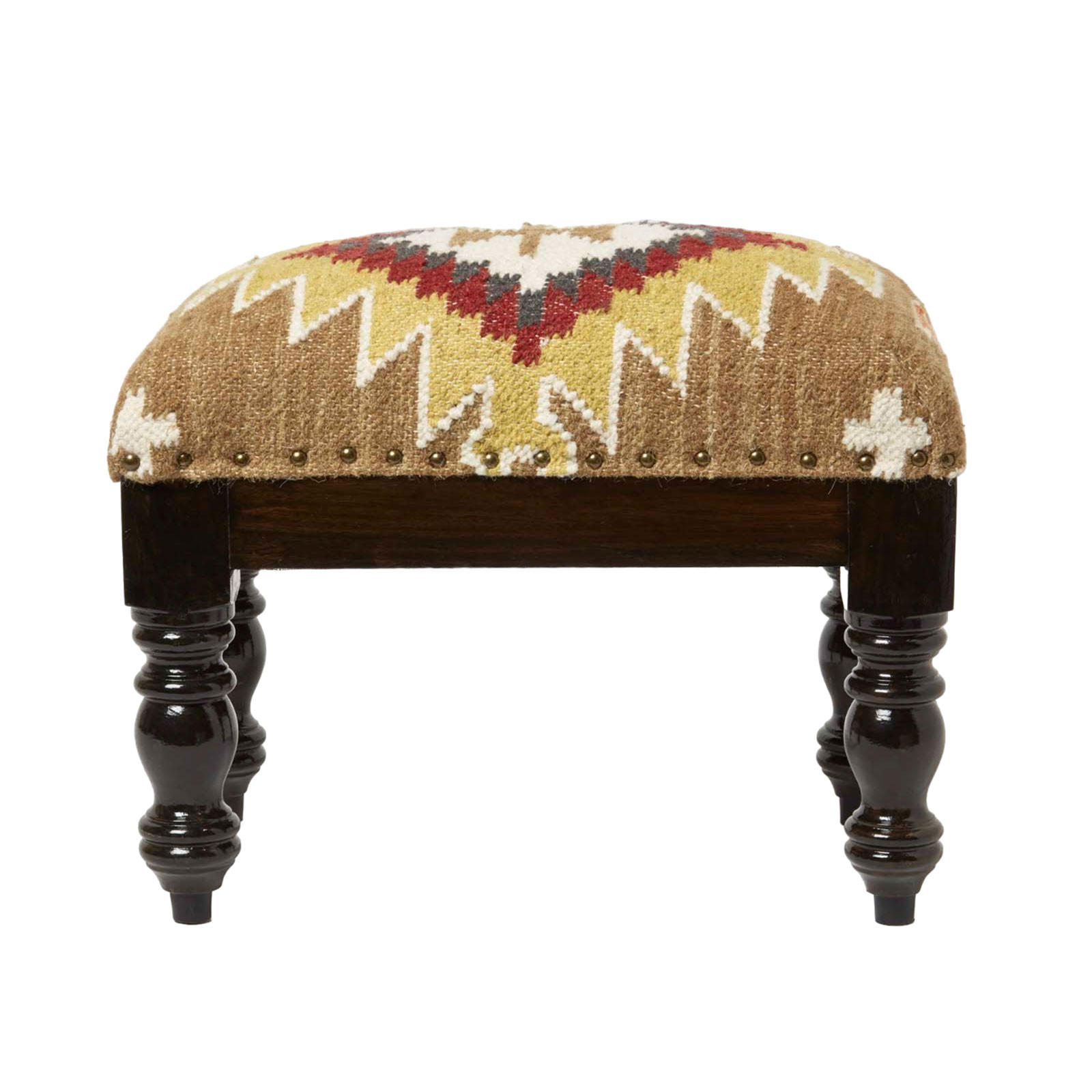 KELIM-HOCKER Jaipur mit Holzbeinen, Ethno-Muster, 50/40/30 cm - Multicolor, Textil (30/40/50cm) - Homescapes
