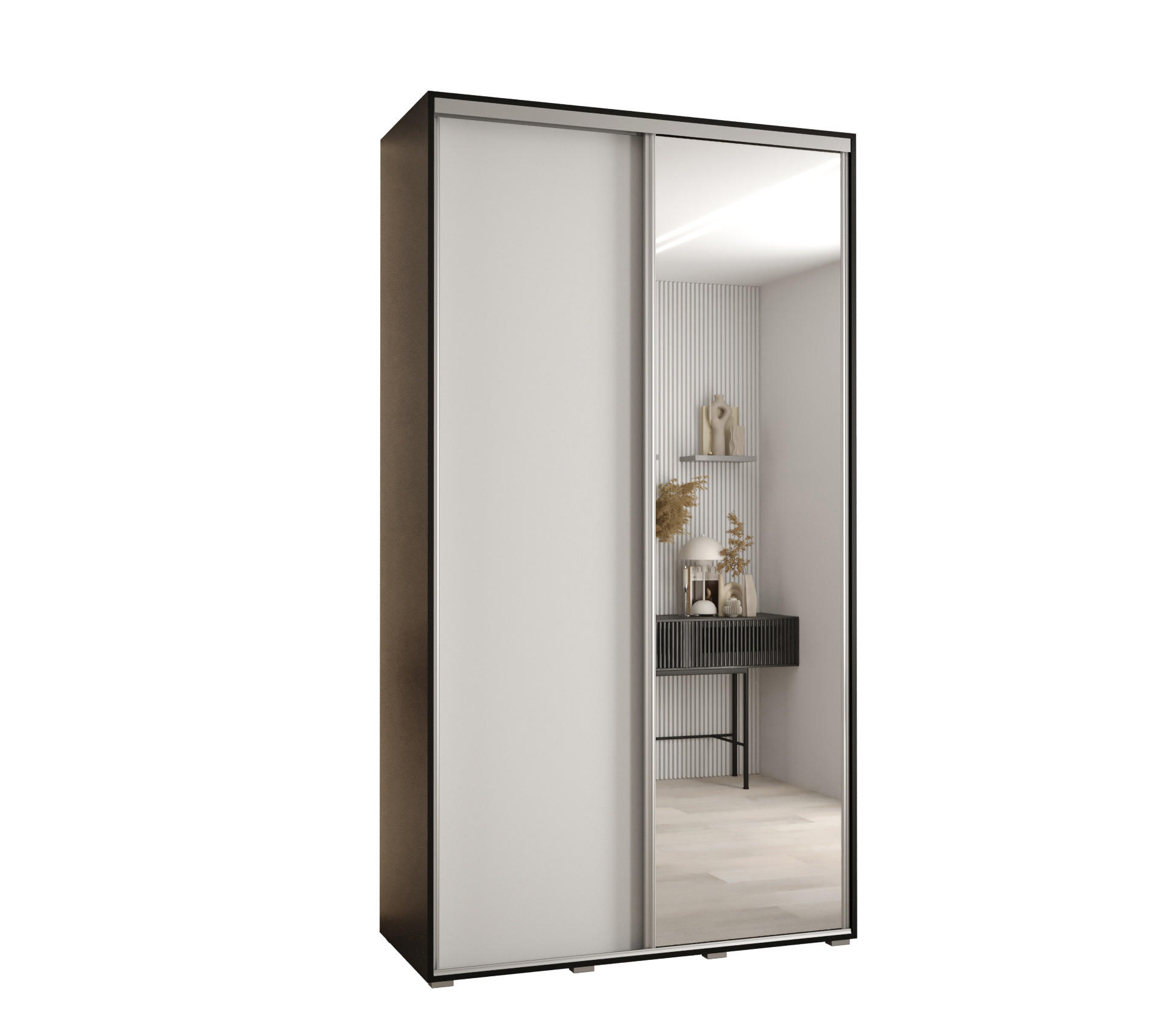 Abiks Möbel Schwebetürenschrank Schwarz, Weiß, Silber 140x235x45 cm