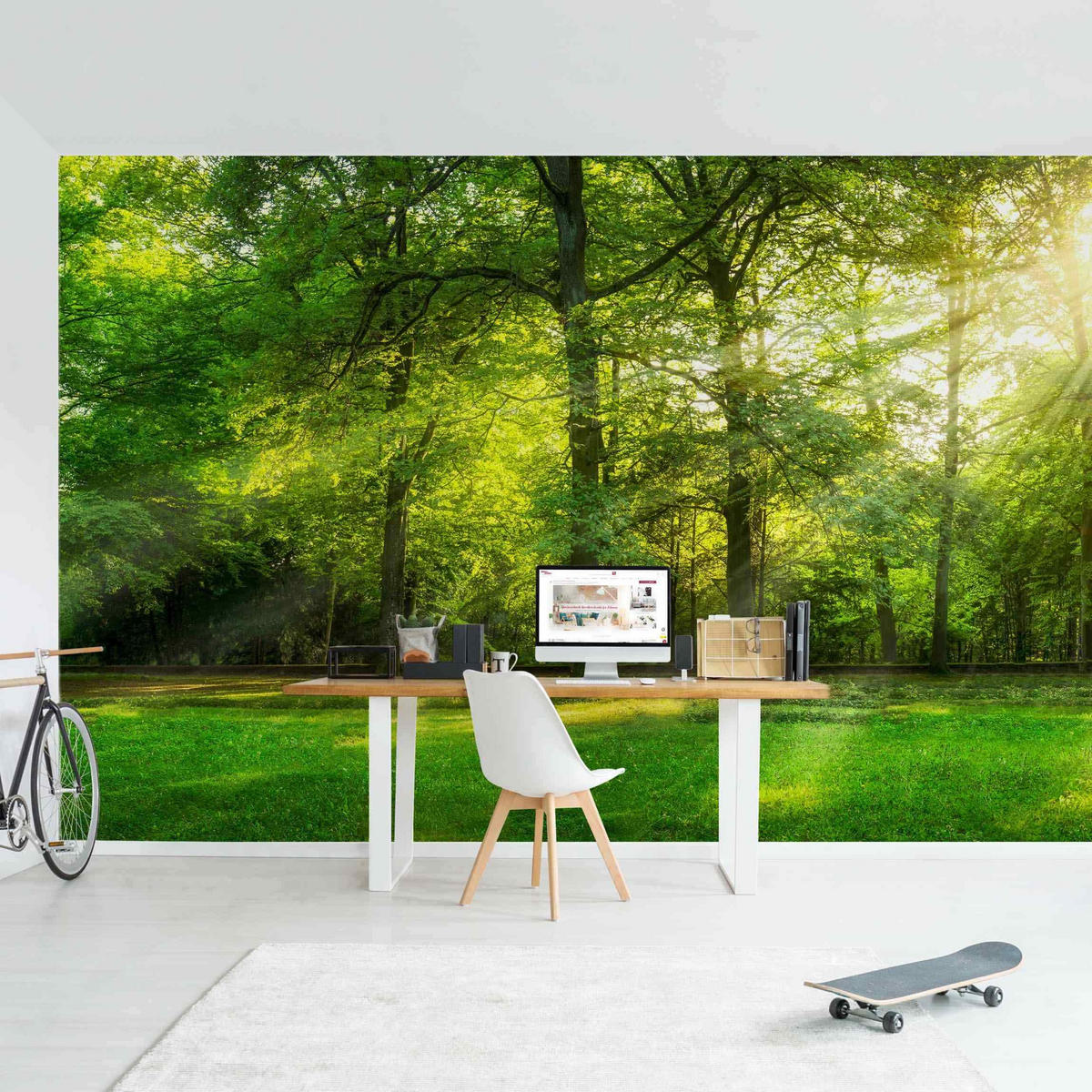 FOTOTAPETE Spaziergang im Wald 432/290 cm - Grün, Papier (432/290cm) - Bilderwelten