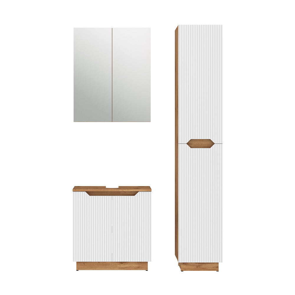 BADMÖBEL-SET Lotta Eiche/weiß gestreift 3 Teile - Eichefarben/Weiß, Holzwerkstoff (59.8/62.1/32cm) - Vicco