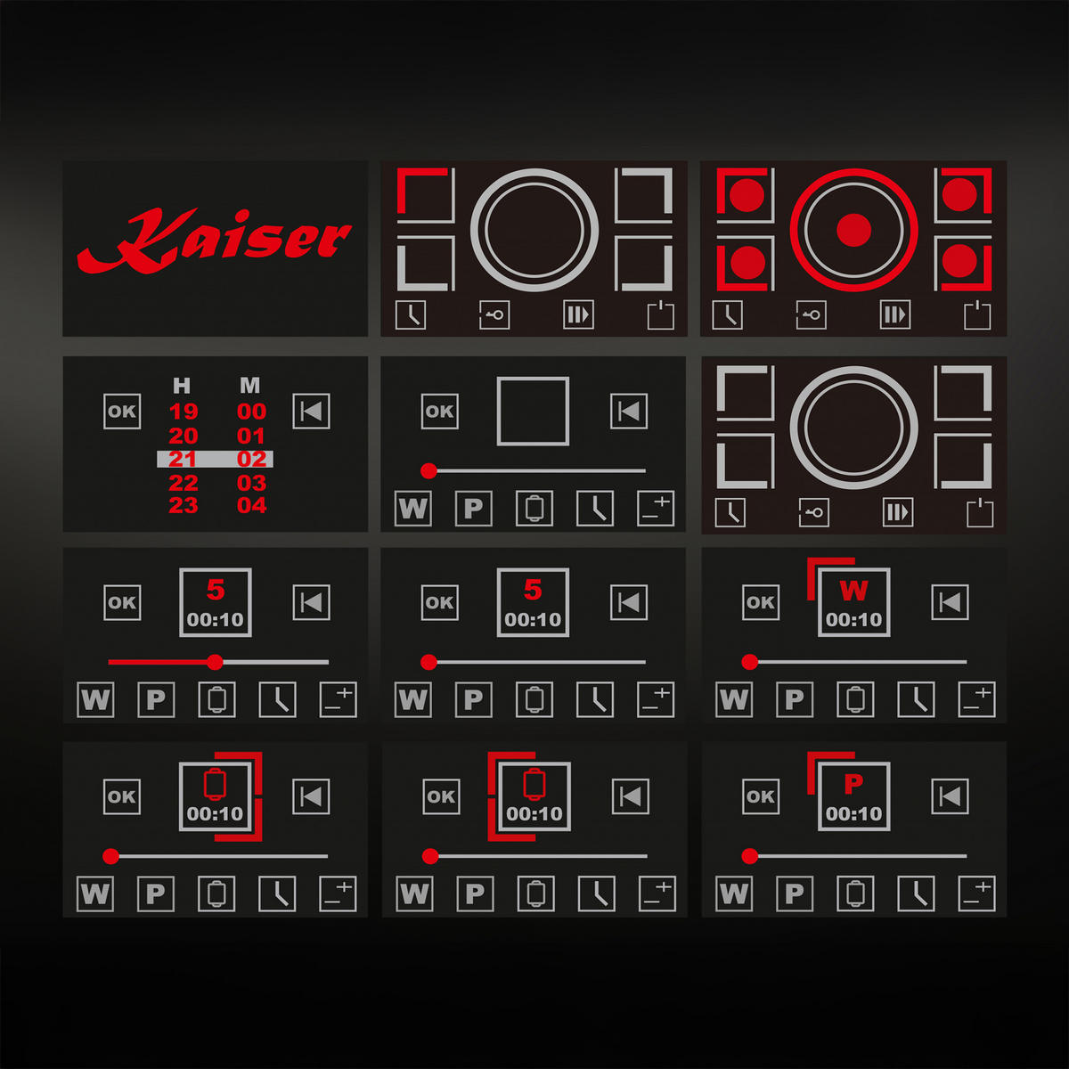 BACKOFEN-SET Elektro Einbau Backofen 60 cm Rot EH 6355 RotEm +KCT 9140 FI Induktionskochfeld 90 cm Schwarz - Rot, Metall (59.4/59.4/57.5cm) - Kaiser Küchengeräte