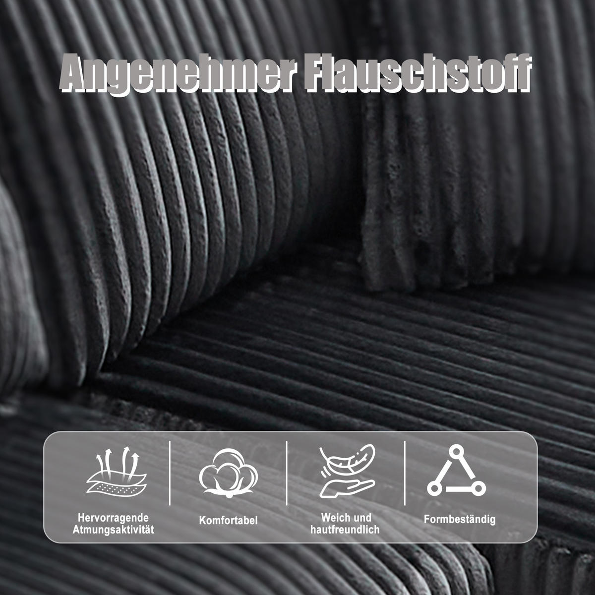 MODULARES Sofa Cord Chaiselongue und 2-Sitzer mit Kissen Taschen und Getränkehaltern 257/90 160/62 cm Grau - Grau, Textil (160/257cm) - Redom