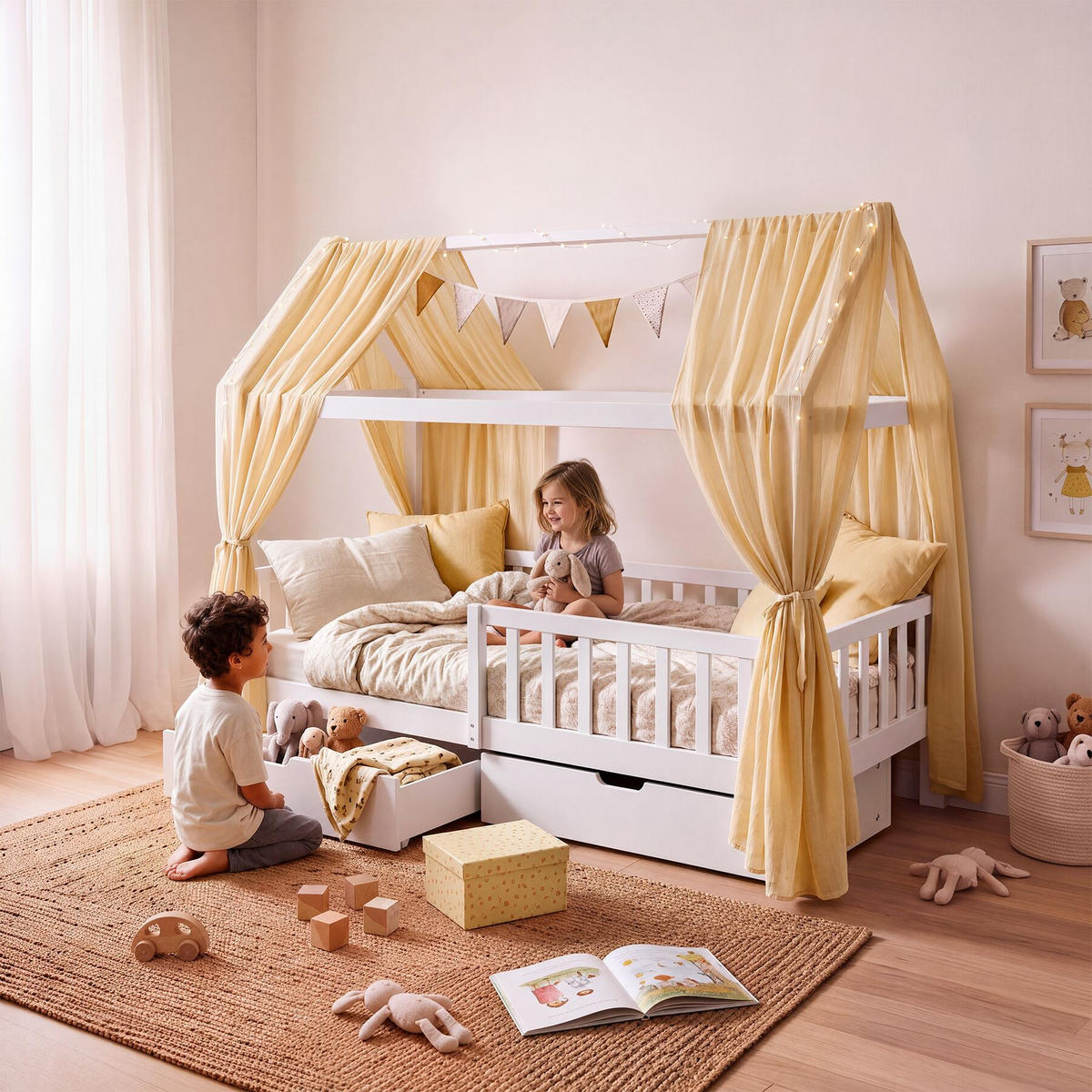 KINDERBETT Hailey, 90 x 200 cm, inklusive Rolllattenrost, weiß - Weiß, Holz - tectake
