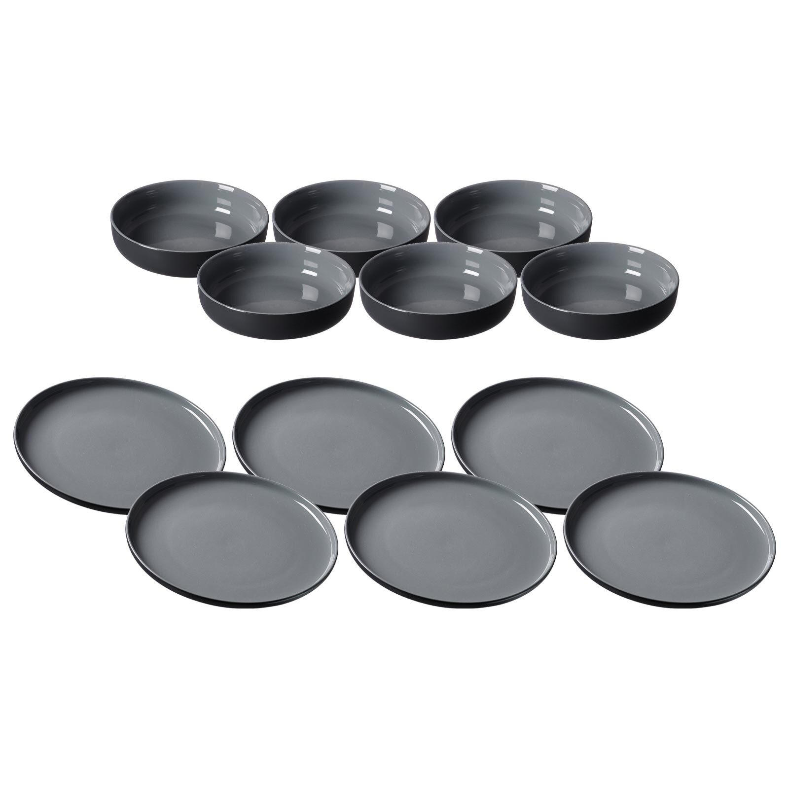 TELLER UND SCHALENSET Jasper schwarz 12er Set - Schwarz, Keramik (1/1/1cm) - Ritzenhoff Breker