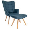 SESSEL MIT HOCKER Stoff Blau - Blau/Eukalyptusholzfarben, Holz/Textil (68/101/111cm) - CLP