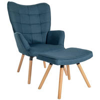 SESSEL MIT HOCKER Stoff Blau - Blau/Eukalyptusholzfarben, Holz/Textil (68/101/111cm) - CLP