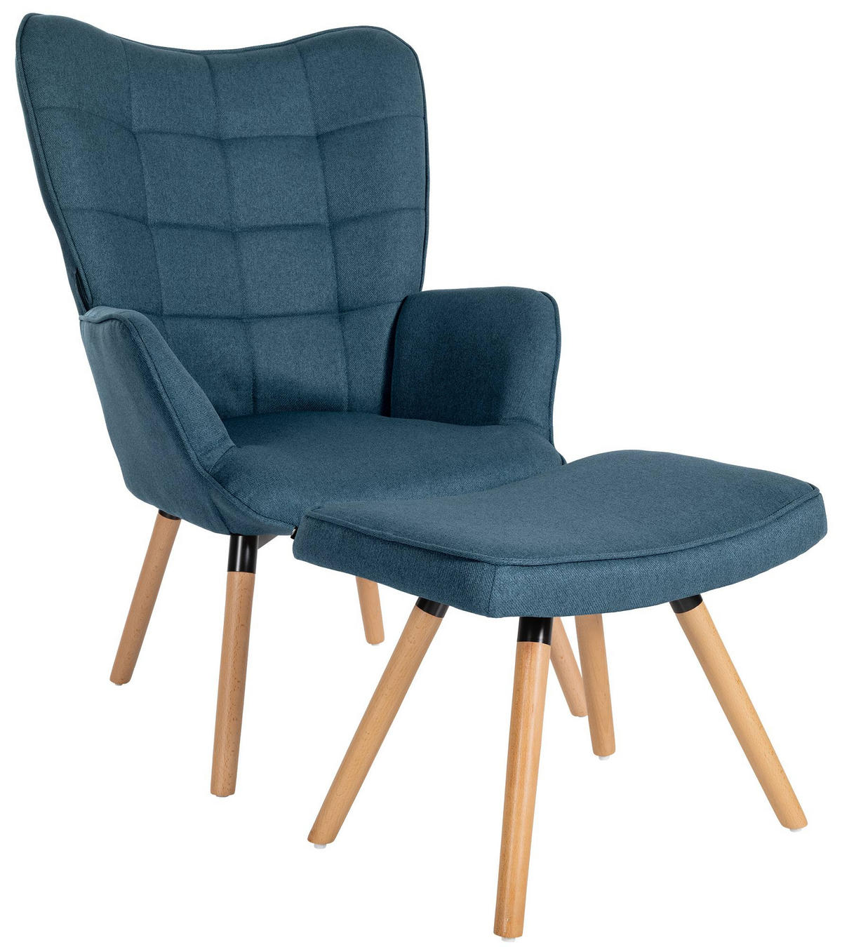 SESSEL MIT HOCKER Stoff Blau - Blau/Eukalyptusholzfarben, Holz/Textil (68/101/111cm) - CLP