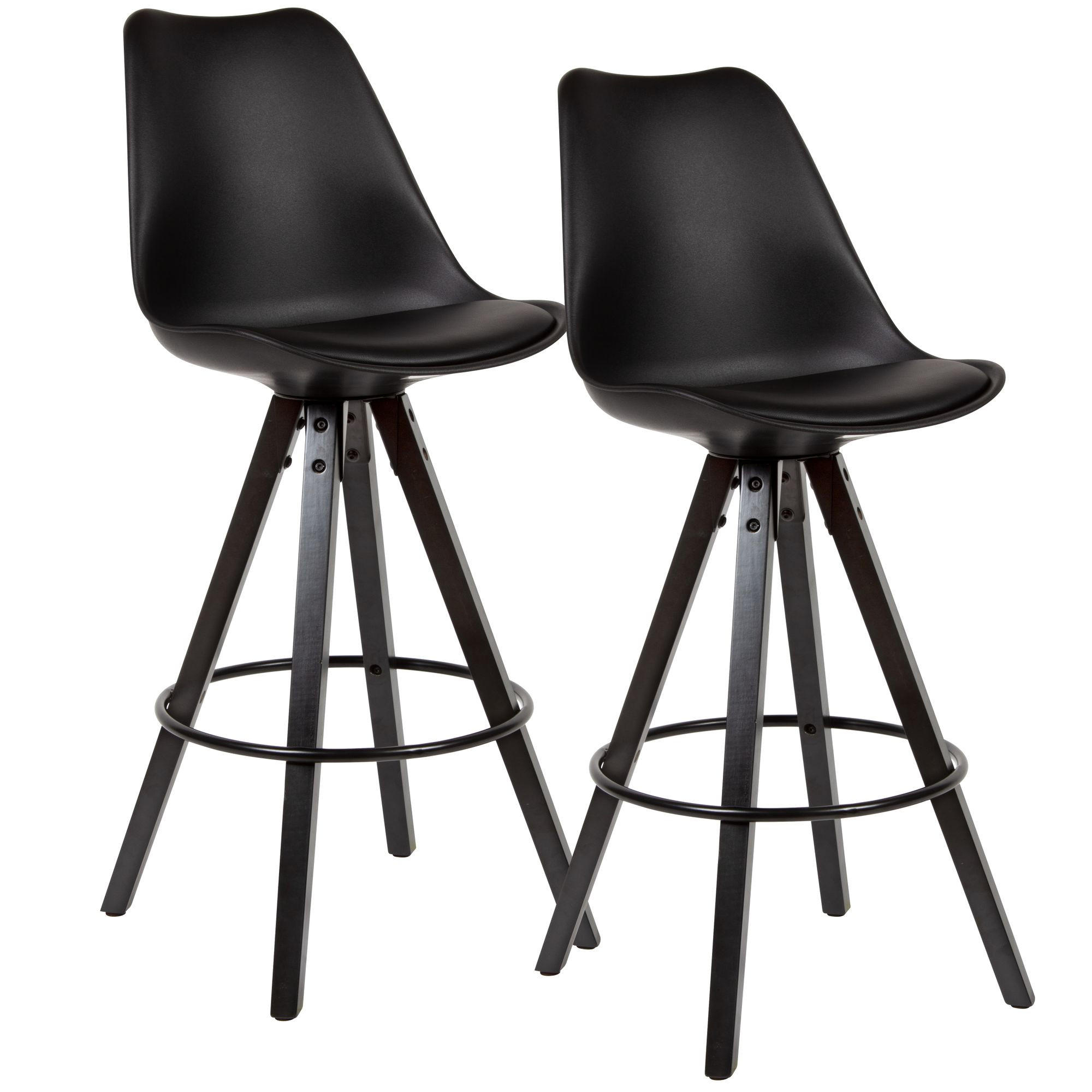 BARHOCKER – Skandinavisch, Kunstleder, Rückenlehne, X-Beine mit Metallring - Schwarz, Holz/Kunststoff (49/113/53cm) - KADIMA DESIGN