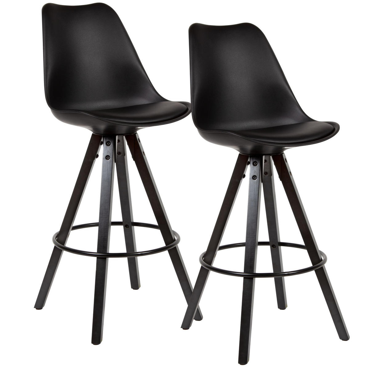 BARHOCKER – Skandinavisch, Kunstleder, Rückenlehne, X-Beine mit Metallring - Schwarz, Holz/Kunststoff (49/113/53cm) - KADIMA DESIGN