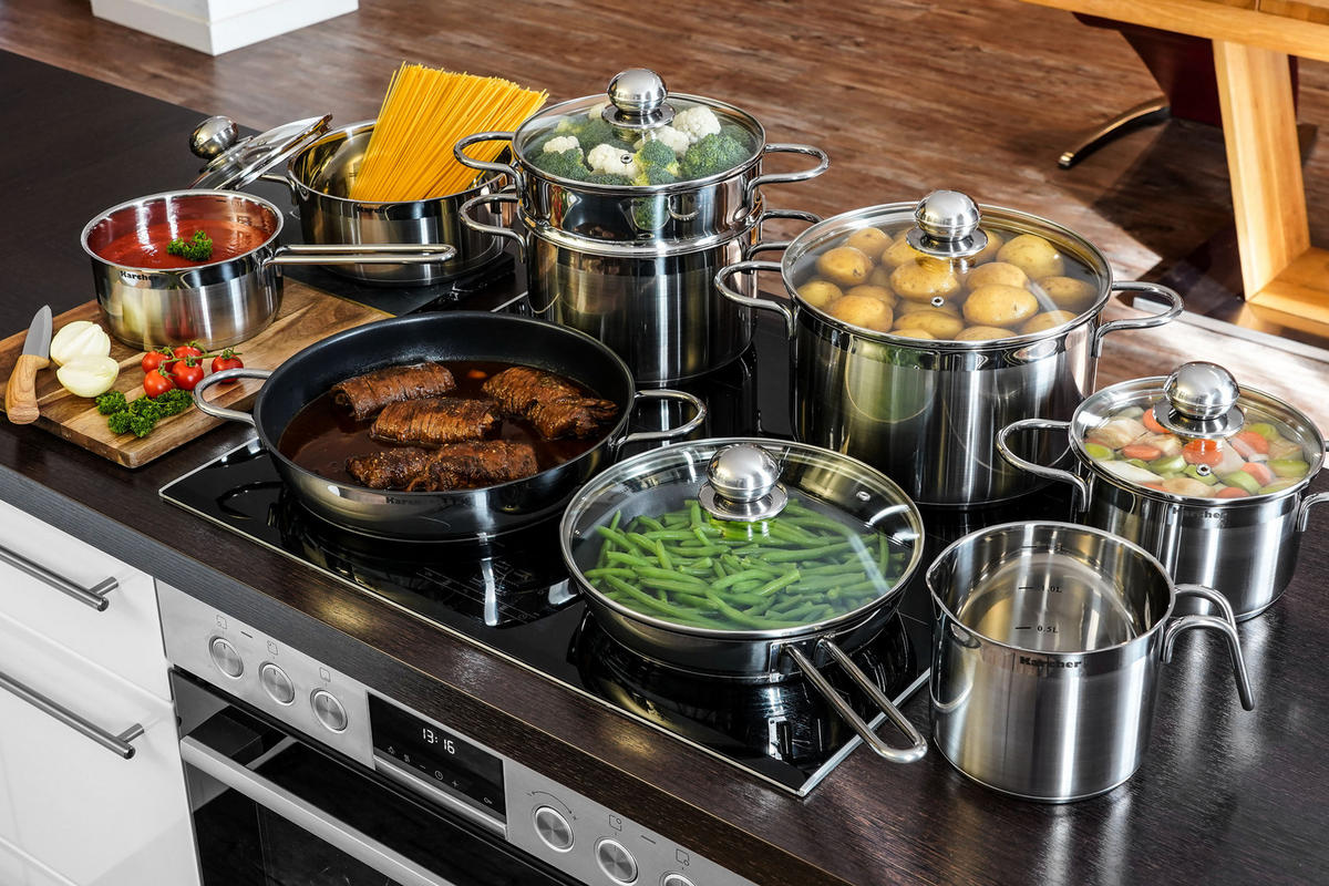 TOPFSET Jette, Edelstahl, Induktion, 14-teilig - Edelstahlfarben, Metall - Karcher