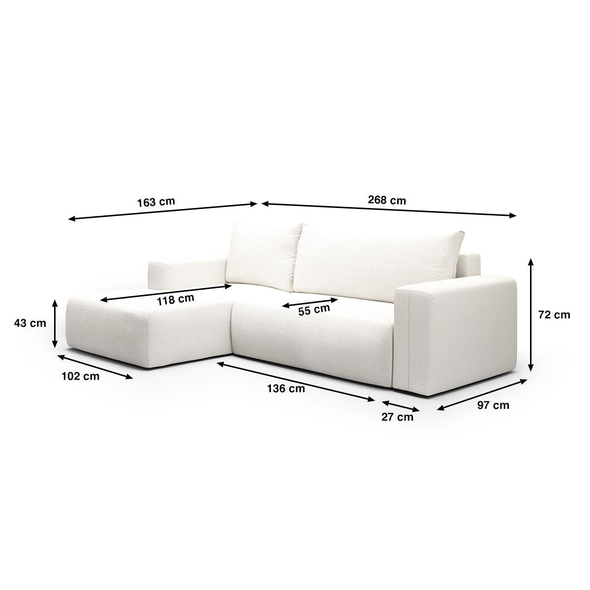 ECKSOFA Bliss 3 Sitzplätze Gebrochenes Weiß - Weiß, Holz (268/163cm) - Petits-meubles