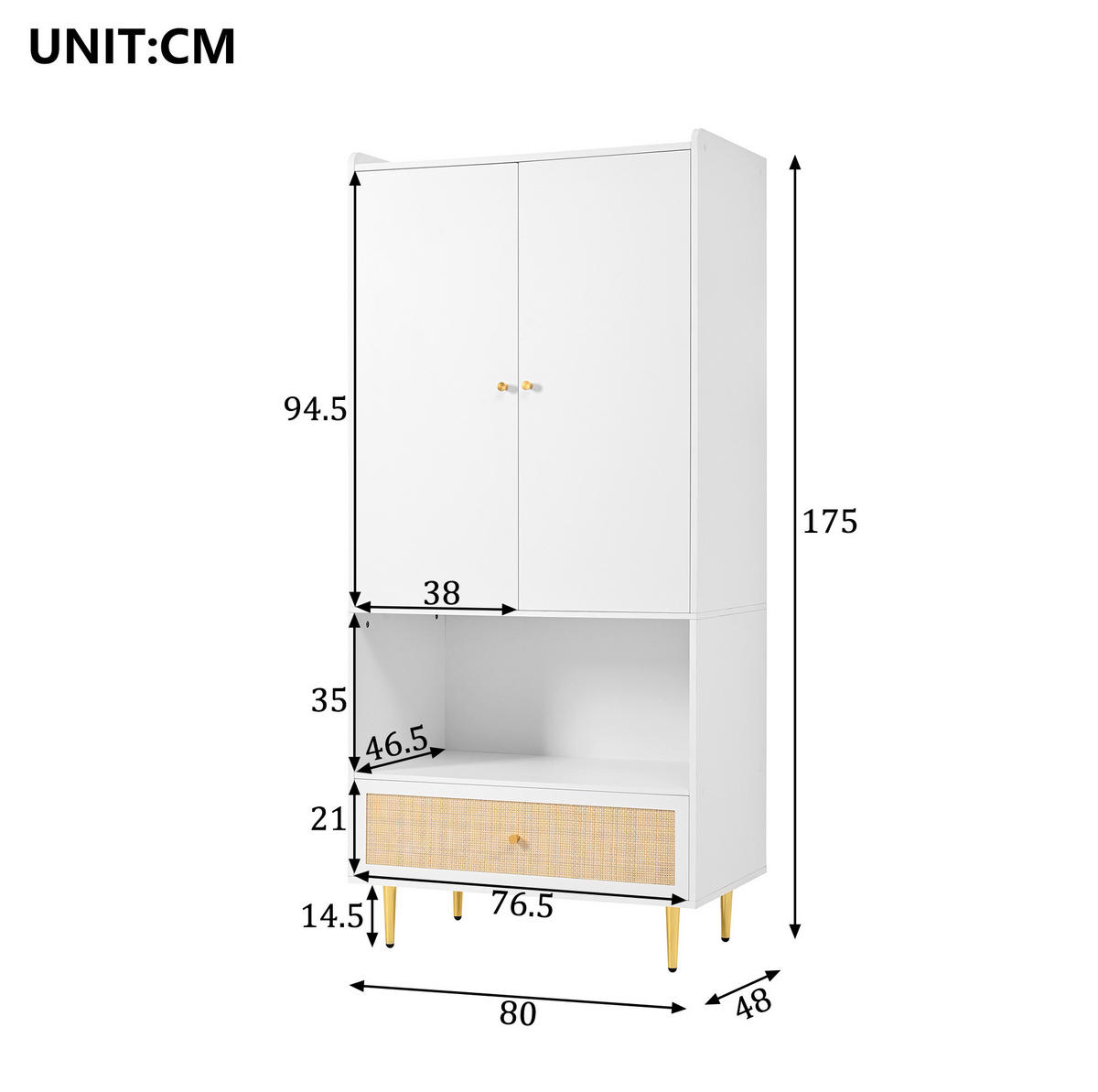 KLEIDERSCHRANK 80/175/48 cm Weiß/Natur aus Spanplatte mit PE-Rattan-Front - Weiß, Holzwerkstoff (48/175/80cm) - OKMYHOME