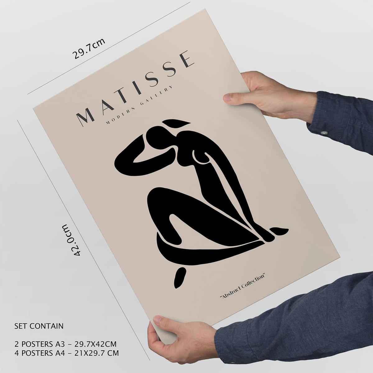 POSTER Set Mit 6 Von Picasso Und Matisse Abstrakte Gemälde Drucke Des Fauvismus Und Surrealismus Für Innenarchitektur A3 & A4 Rahmen Aus Hellem Holz - Beige, Papier (29/3cm) - Nacnic