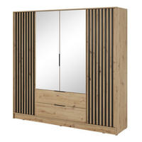 SCHRANK Artisan Eiche KELLY Mit Lamellen Und Spiegel 206 cm - Eichefarben/Transparent, Holzwerkstoff (206/200/51cm) - Sepro Meble