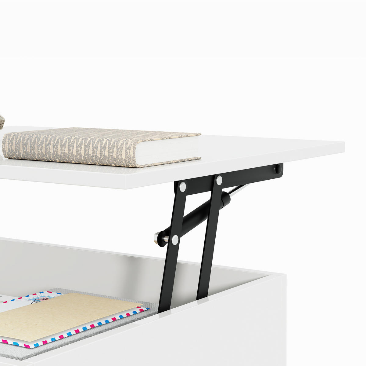 COUCHTISCH höhenverstellbar 100 x 50 cm Hochglanz White mit Glasplatte - Weiß, Holzwerkstoff (100/50/47.5cm) - Meubliv