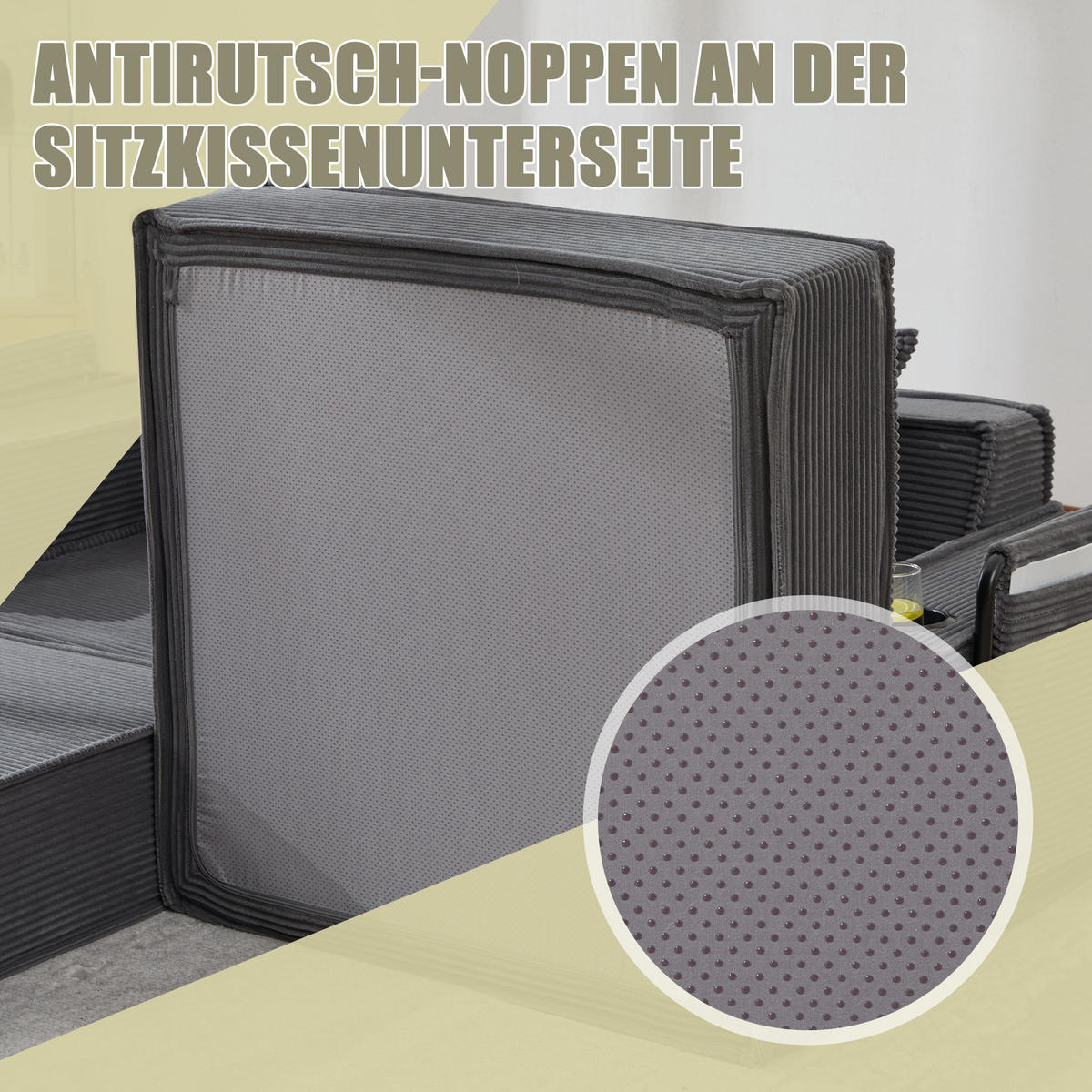 SCHLAFSOFA 162/78/66 cm Dunkelgrau Cord mit seitlichem Stauraum und Getränkehaltern - Dunkelgrau, Textil (162/66/78cm) - Oxeza