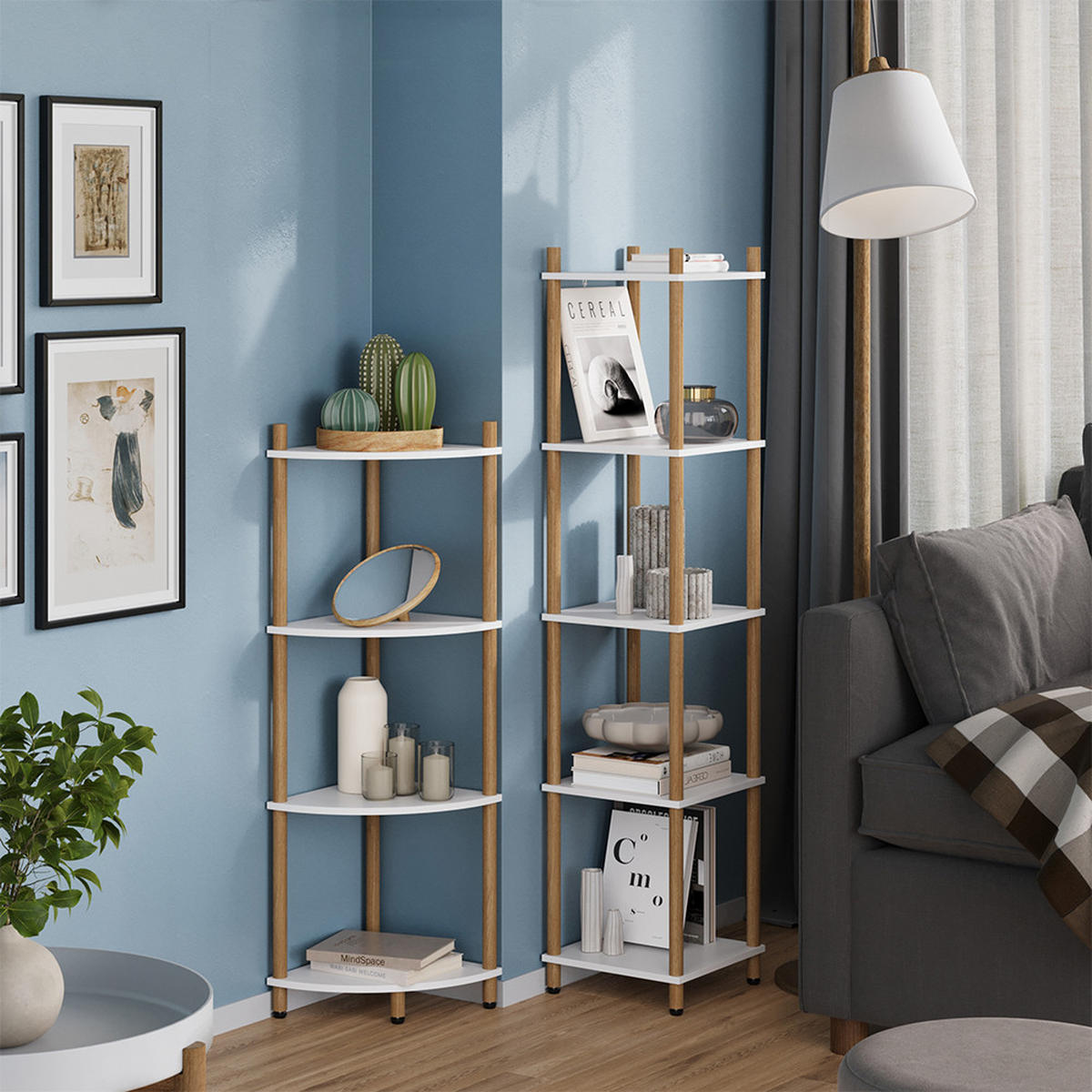 ROHOVÁ POLICE Bivio Bílá/borovice - bílá, kompozitní dřevo (29/102.5/29cm) - Vicco