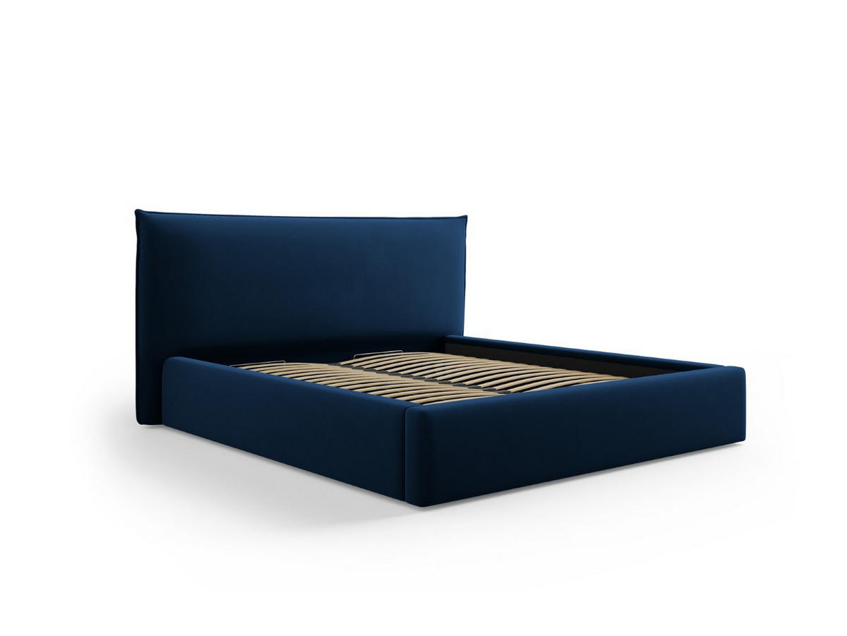 BETT mit Bettkasten und Kopfteil Kaelle aus Samt königsblau 200x200cm - Dunkelblau, Textil (200/200cm) - Micadoni