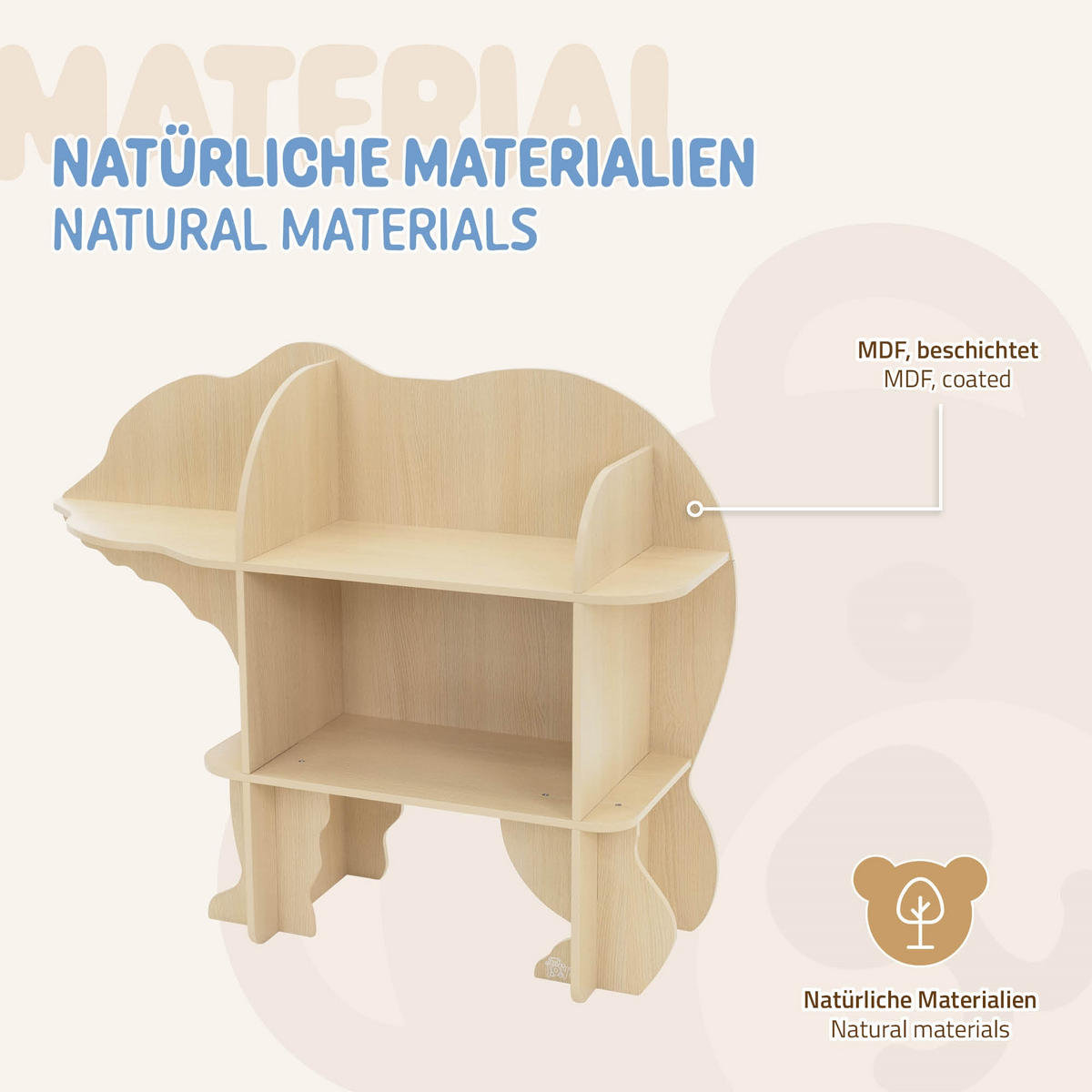 BÜCHERREGAL Bärenform - Naturfarben, Holz (110/83/32cm) - Joyz