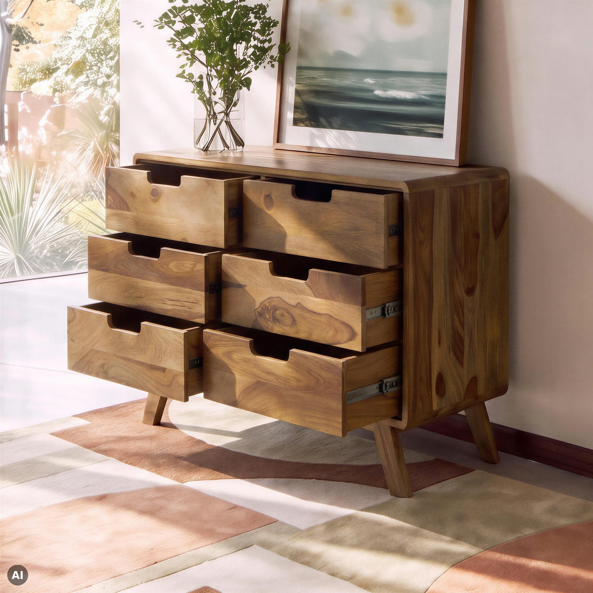 KOMMODE Sheesham 90x40x65 natur sandgestrahlt lackiert MALMÖ 2 #205 - Naturfarben, Holz (90/65/40cm) - Massivmoebel24