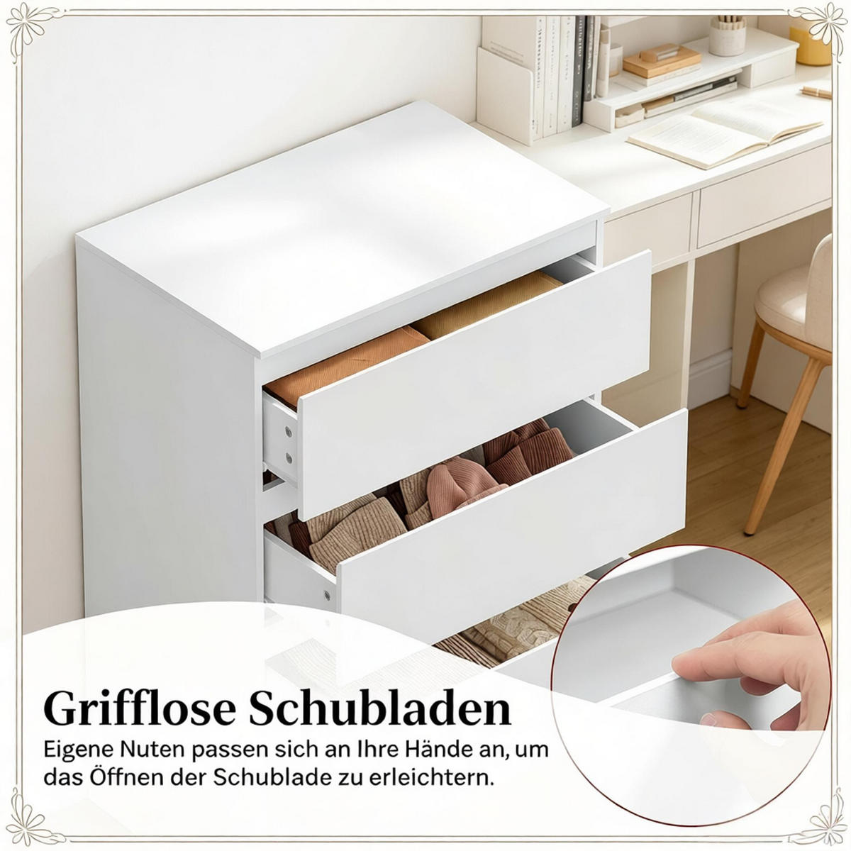 NACHTTISCH DE-38066 60/40/90 cm mit 4 Schubladen Weiß - Weiß, Holzwerkstoff (60/90/40cm) - ComfortXL
