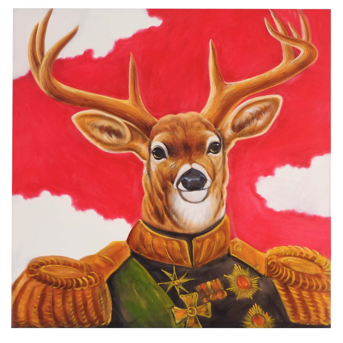ÖLGEMÄLDE HIRSCH HANDGEMALT Mehrfarbig - Multicolor, Textil (100/100cm) - MCW