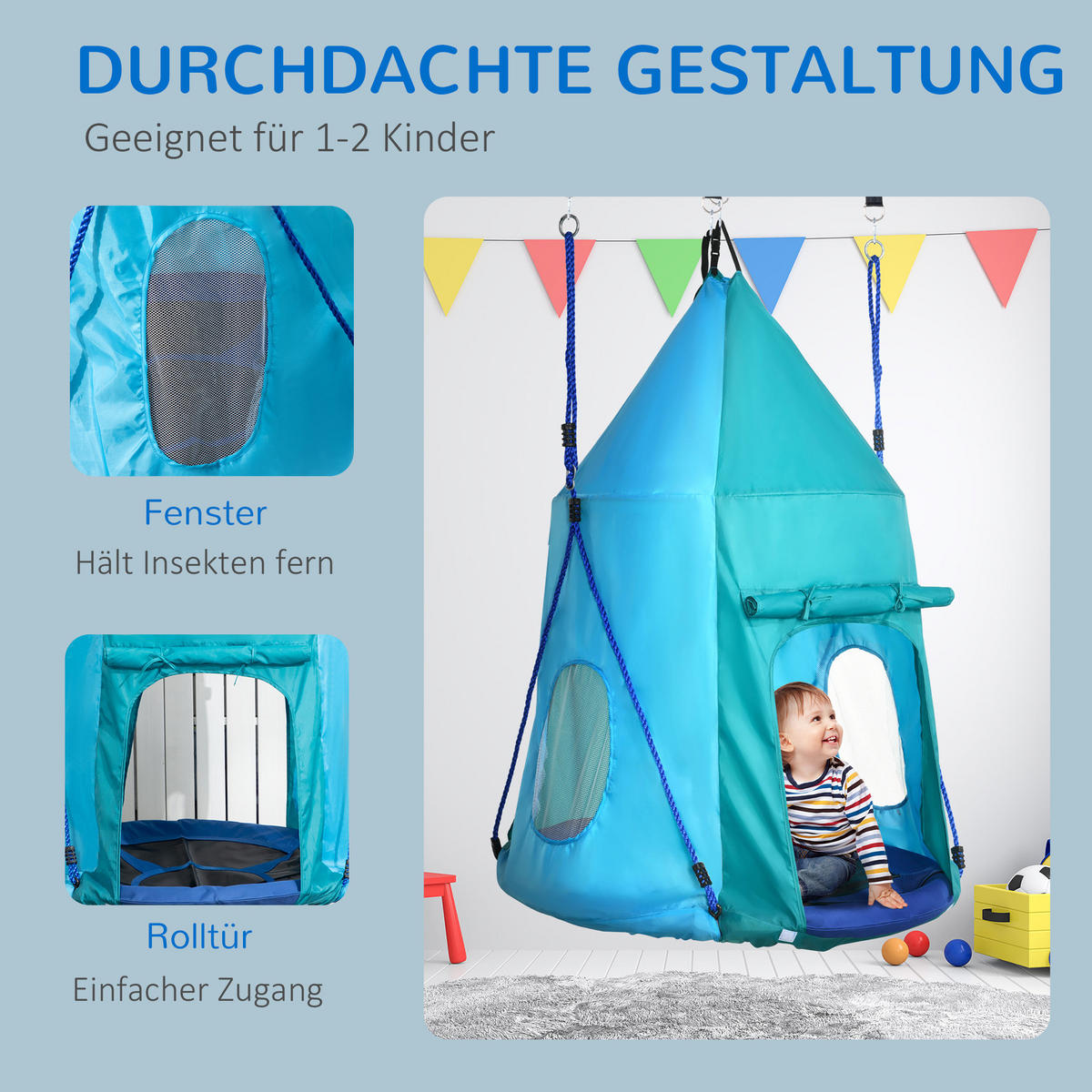 NESTSCHAUKEL, PE, 100% Polyester, Blaugrün - Blau, Kunststoff (100/100cm) - Outsunny