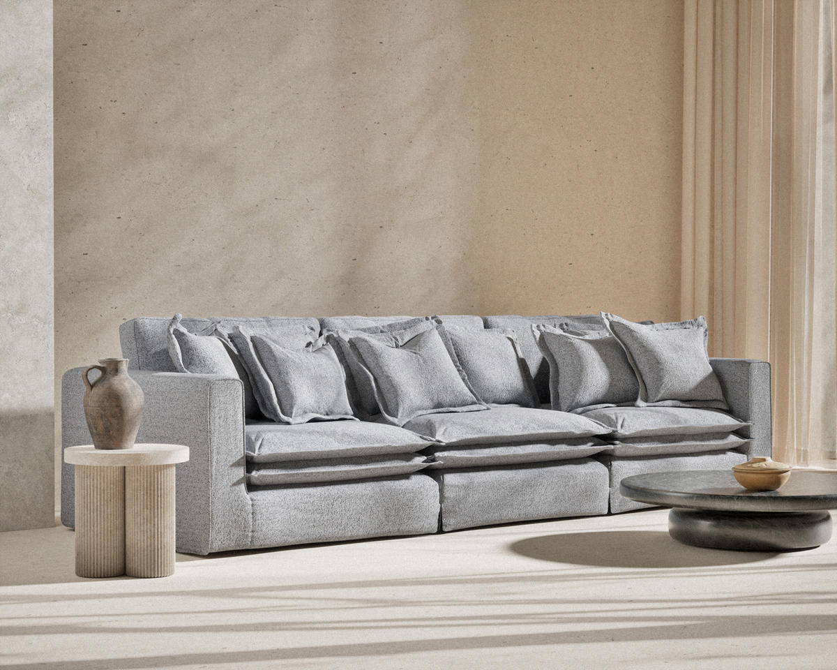 6-SITZER SOFA Amalfi Grau Webstoff - Schwarz/Grau, Holz/Holzwerkstoff (338/90/119cm) - Maison de Reve