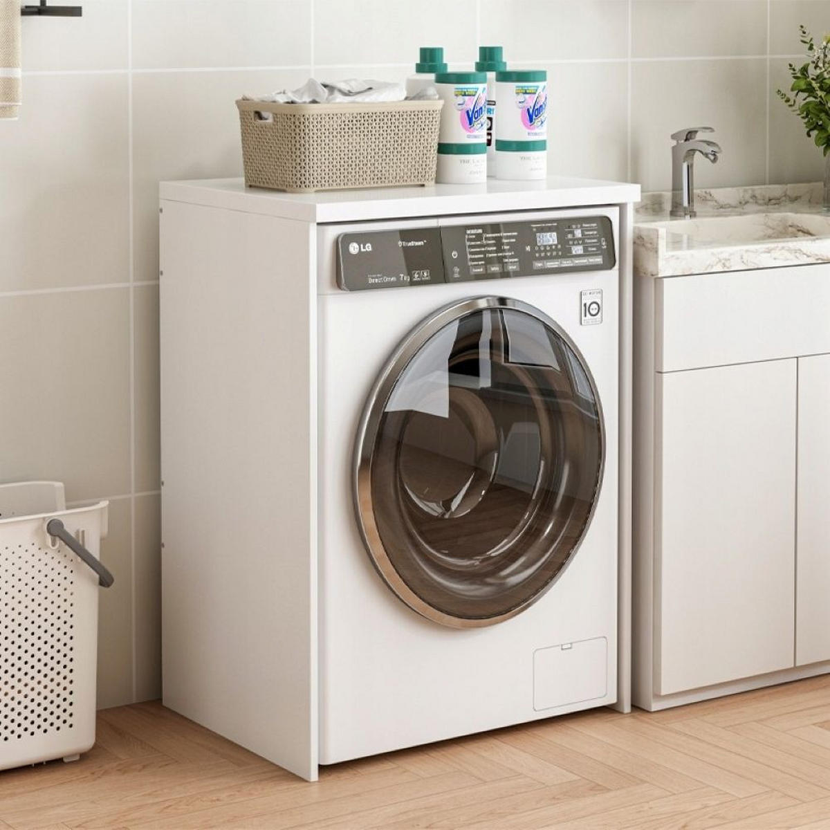 BADEZIMMERSCHRANK, weiß 64/50/98 cm - Weiß, Holzwerkstoff (95/9/54.5cm)