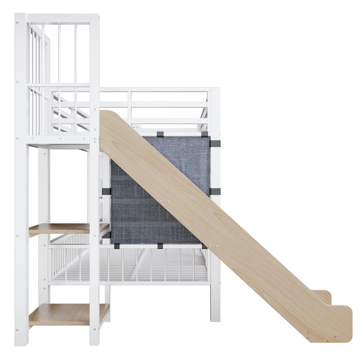 HOCHBETT 90/200 cm aus Metall/MDF mit Rutsche, Stauraumtreppe und Regalen Weiß - Weiß, Metall (90/200cm) - Modenvie