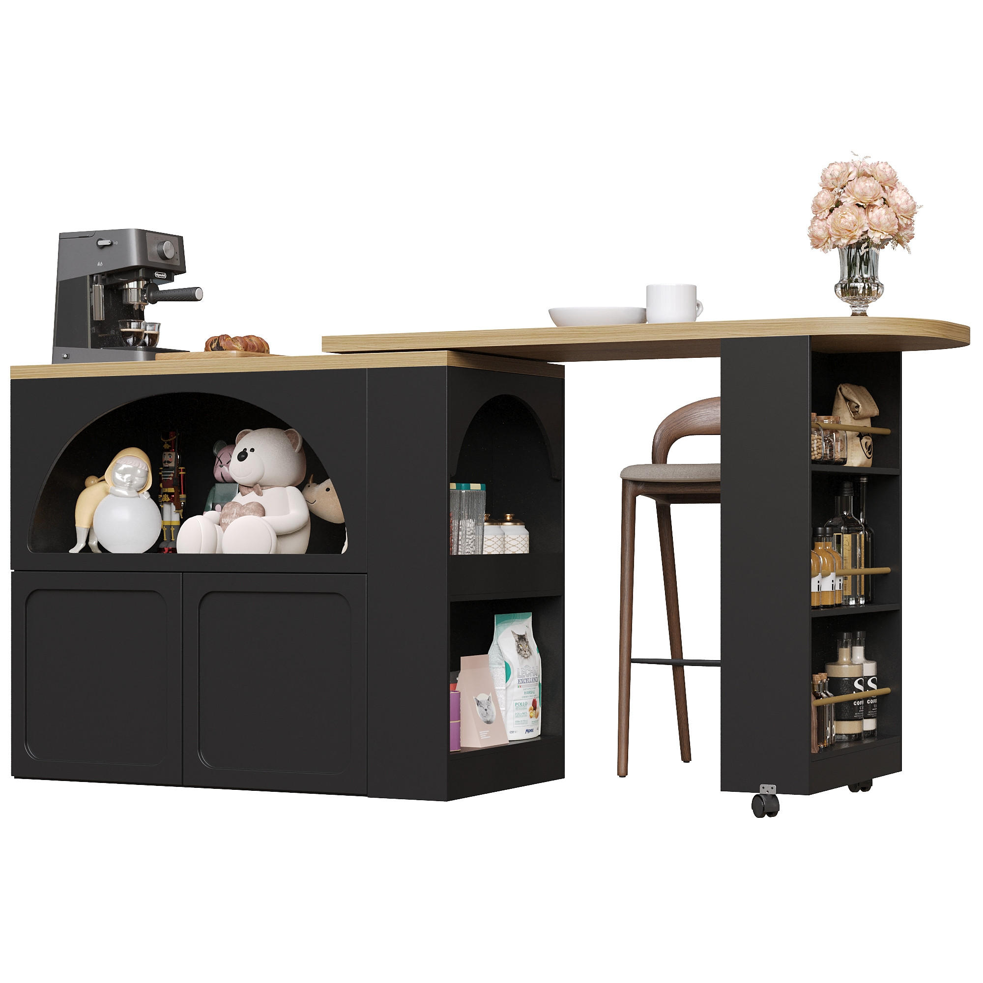 BARTISCH Ausziehbar 135-205cm LED Stauraum Schwarz - Schwarz, Holzwerkstoff (39/135/100cm) - FLIEKS