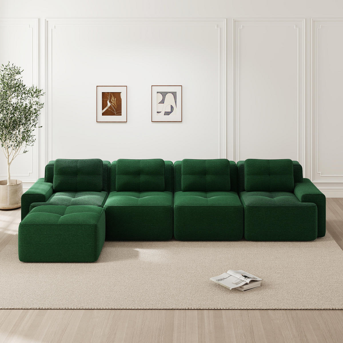 4-SITZER ECKSOFA Cord Grün - Grün, Textil (382/177cm) - WISHDOR