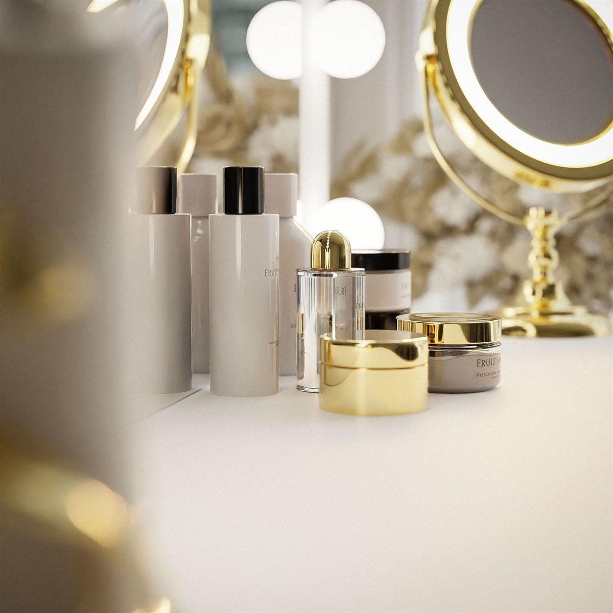 SCHMINKTISCH SIENNA GOLD mit Schubladen auf goldenen Beinen PUSH OPEN - Weiß Hochglanz/Goldfarben, Holzwerkstoff (100/81/42cm)