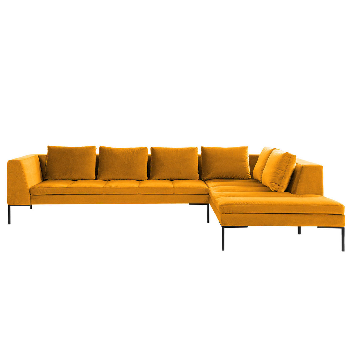 ECKSOFA mit Ottomane - Gelb/Schwarz, Textil/Metall (319/230cm) - home24