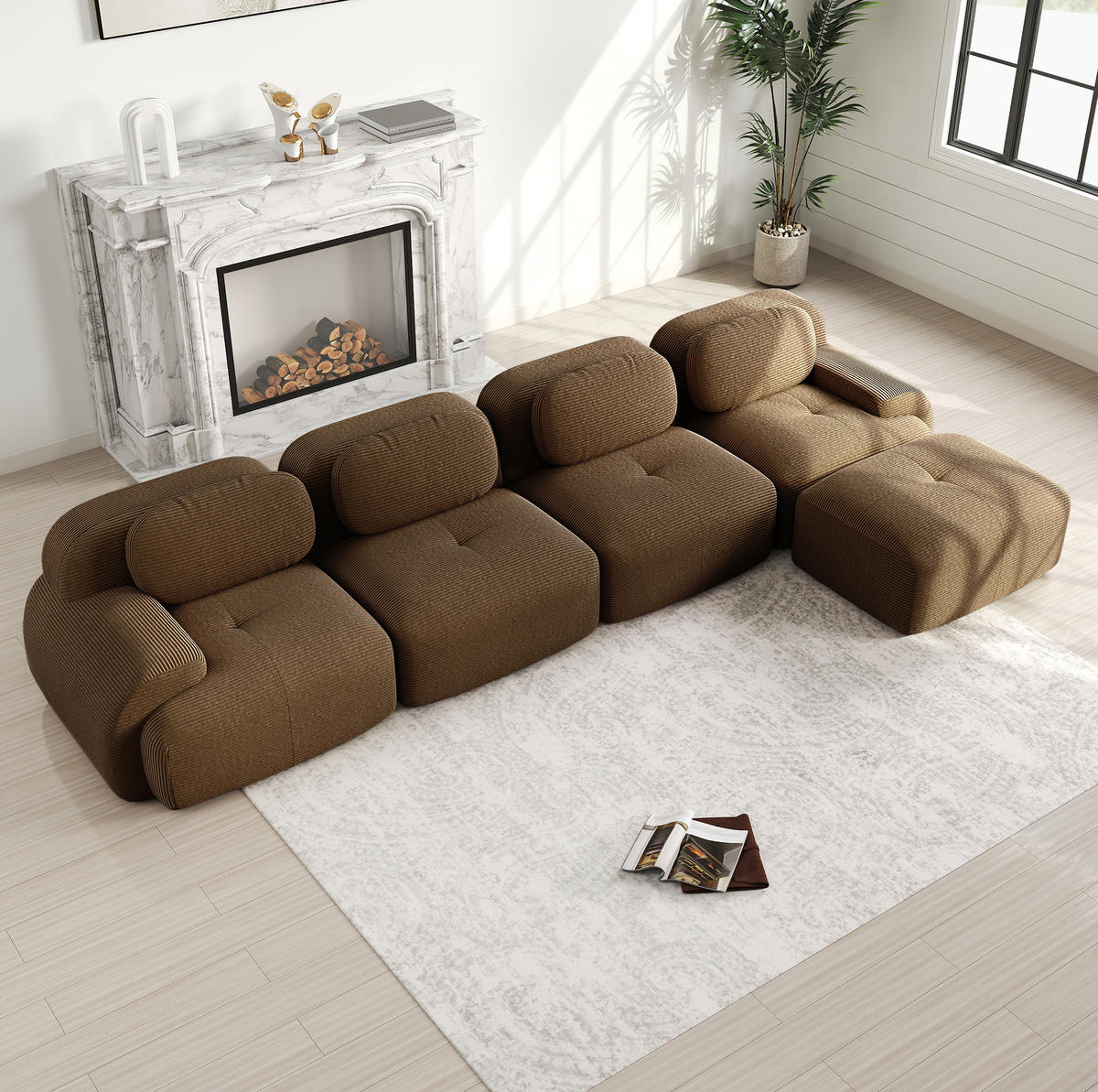 ECKSOFA modular rahmenlos Cord Braun - Braun, Kunststoff (178/388cm) - Meubliv