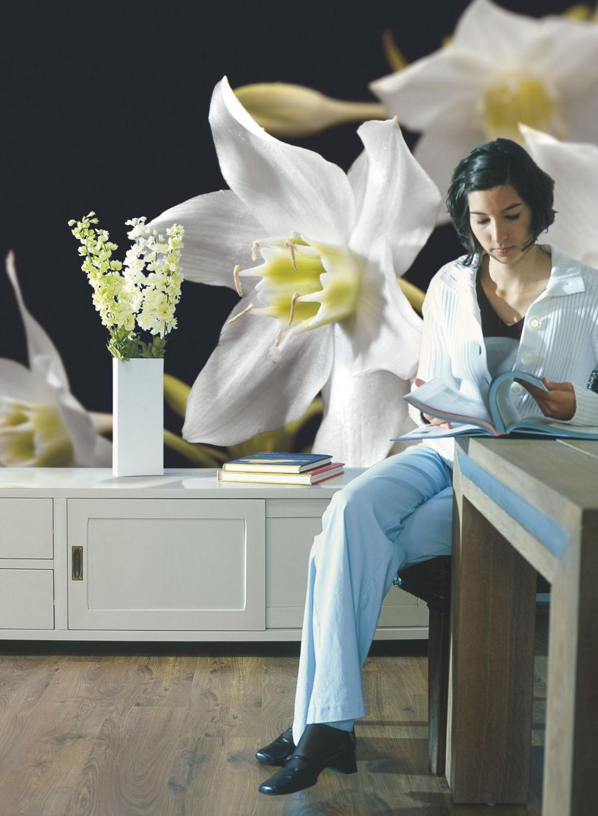 FOTOTAPETE Blumen 254 x 184 cm - Schwarz, Papier (254/184cm) - Sanders & Sanders