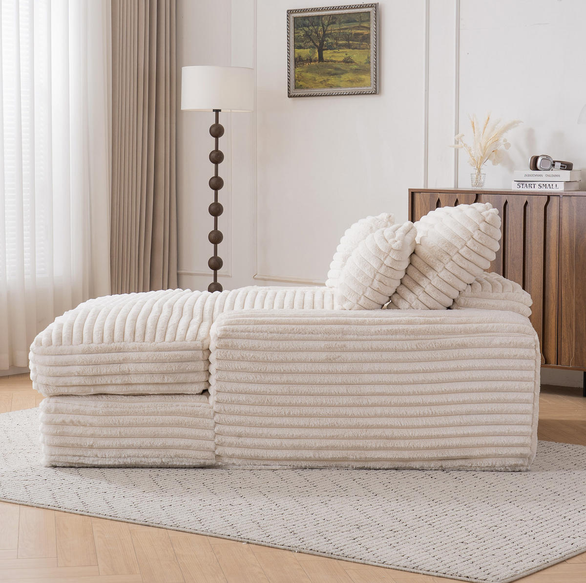 RELAXLIEGE Cord 135x165 cm Beige mit 4 Kissen - Beige, Kunststoff (135/58/165cm) - Beauniv