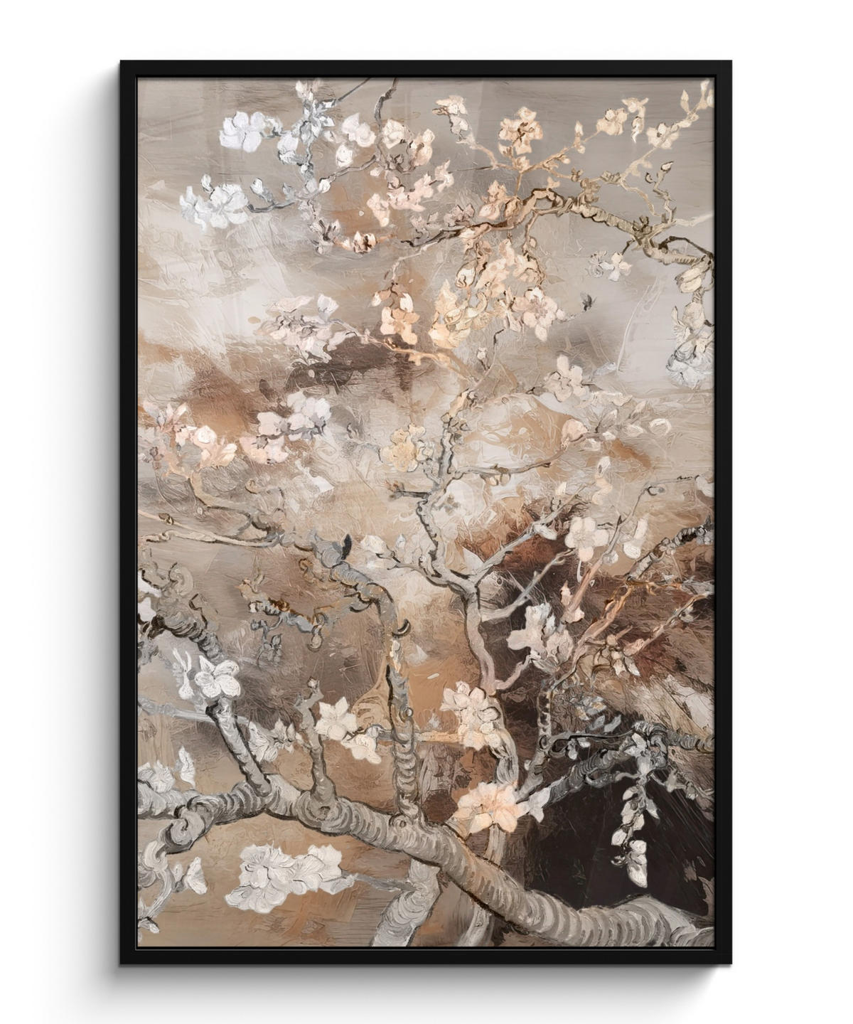 GERAHMTES BILD Mandelblüte - Kunst - Van Gogh - Beige - Abstrakt 80x120 cm - Braun, Papier (80/120cm) - MuchoWow