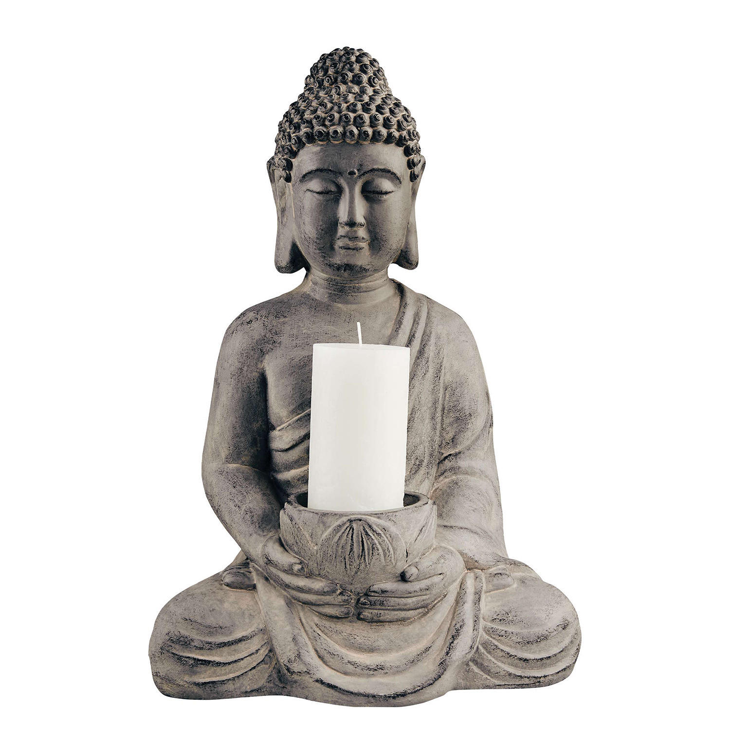 KERZENHALTER Buddha - Grau, Stein (30/46/23cm) - BUTLERS