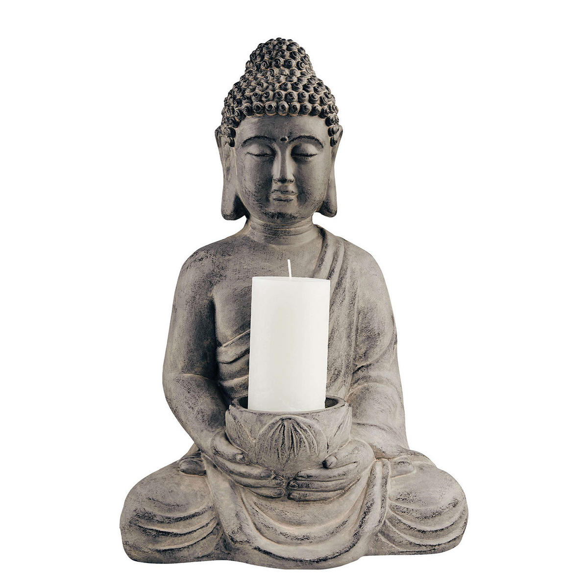 KERZENHALTER Buddha - Grau, Stein (30/46/23cm) - BUTLERS