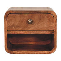 NACHTKASTEN Mini Honigkaramell Wandmontiert, 1 Schublade und Offenes Fach, Dunkelbraun - Messingfarben/Braun, Holz/Metall (30/25/25cm) - Artisan Furniture