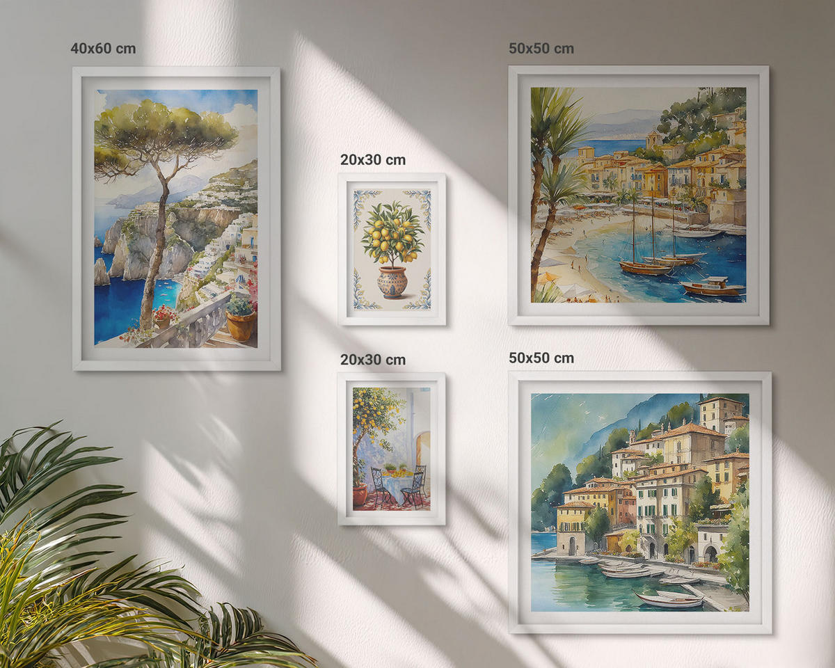 WANDBILDER 5er-Set - 50x50 cm & 20x30 cm & 40x60 cm Weißer Rahmen - Monochromatische Brückentürme - Weiß, Kunststoff (40/60cm) - ArtPrintCave
