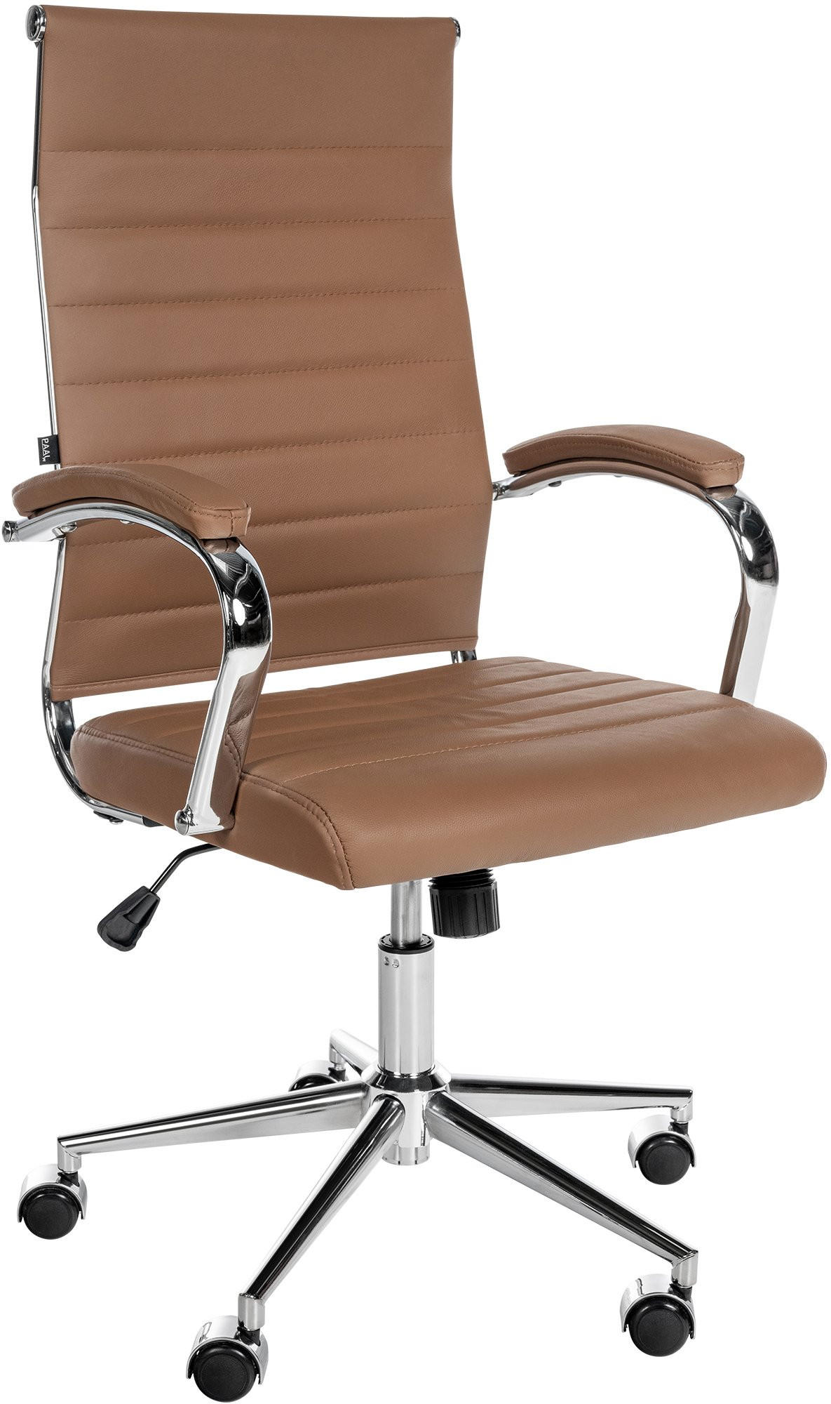 DREHSTUHL Echtleder hellbraun - Chromfarben/Hellbraun, Leder/Metall (56/102/61cm) - CLP