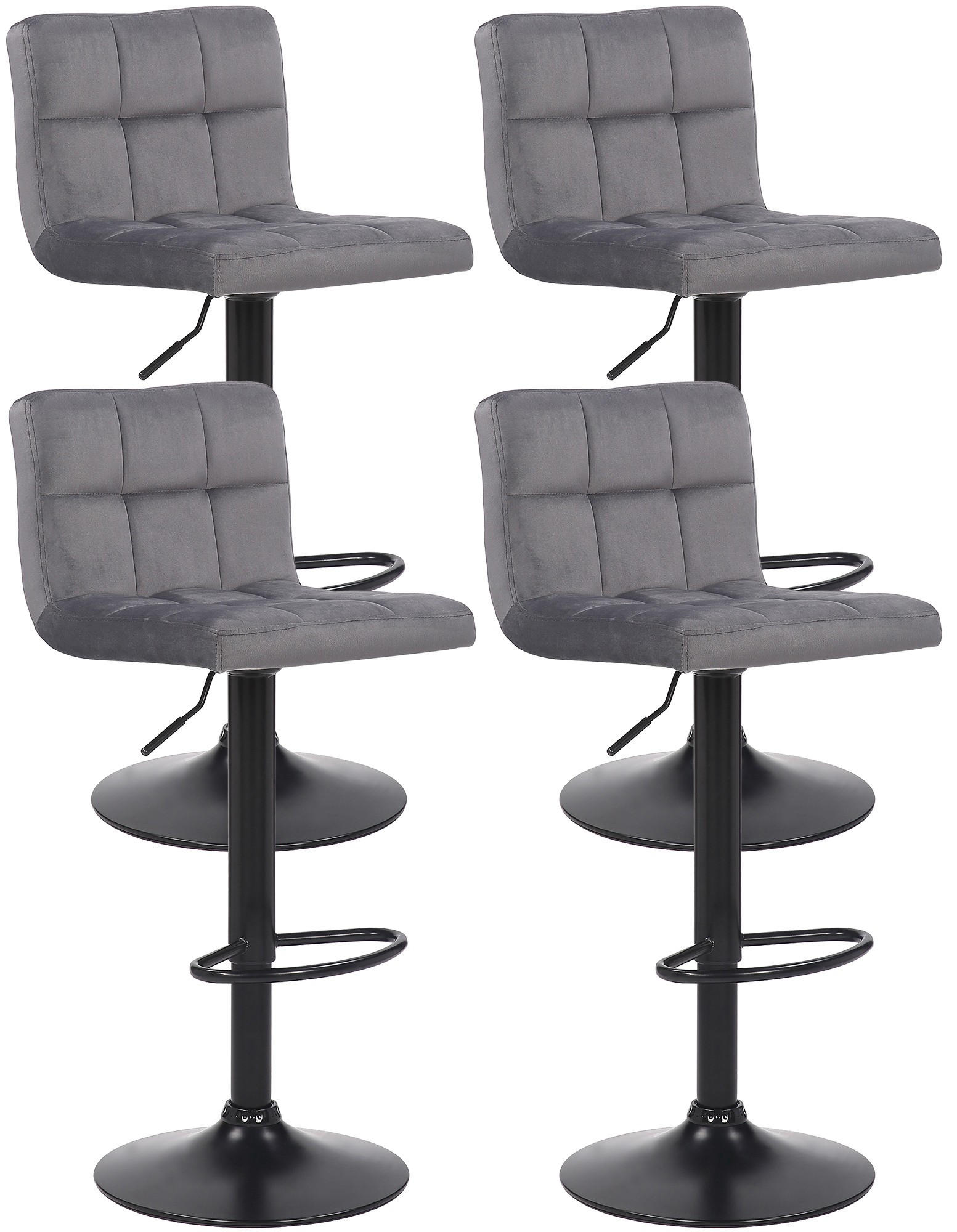 BARHOCKER 4er Set Samt Grau - Schwarz/Grau, Textil/Metall (40/85/40cm) - CLP