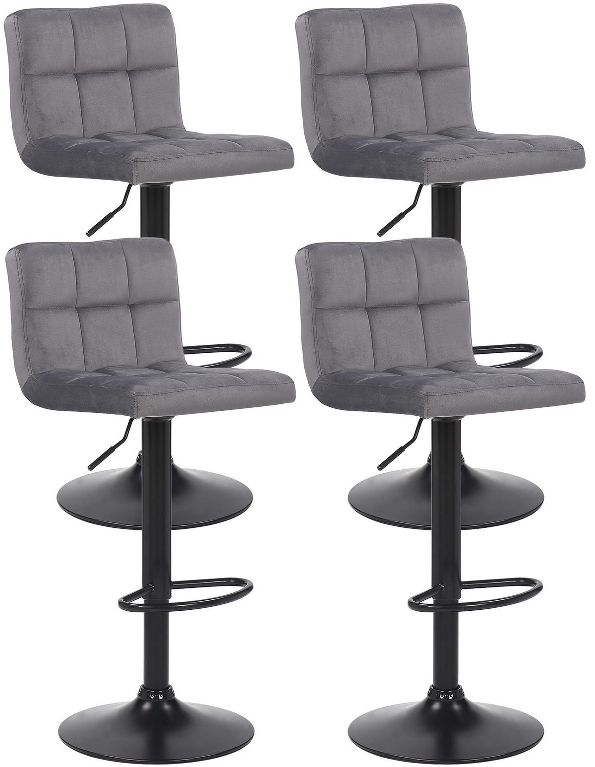 BARHOCKER 4er Set Samt Grau - Schwarz/Grau, Textil/Metall (40/85/40cm) - CLP