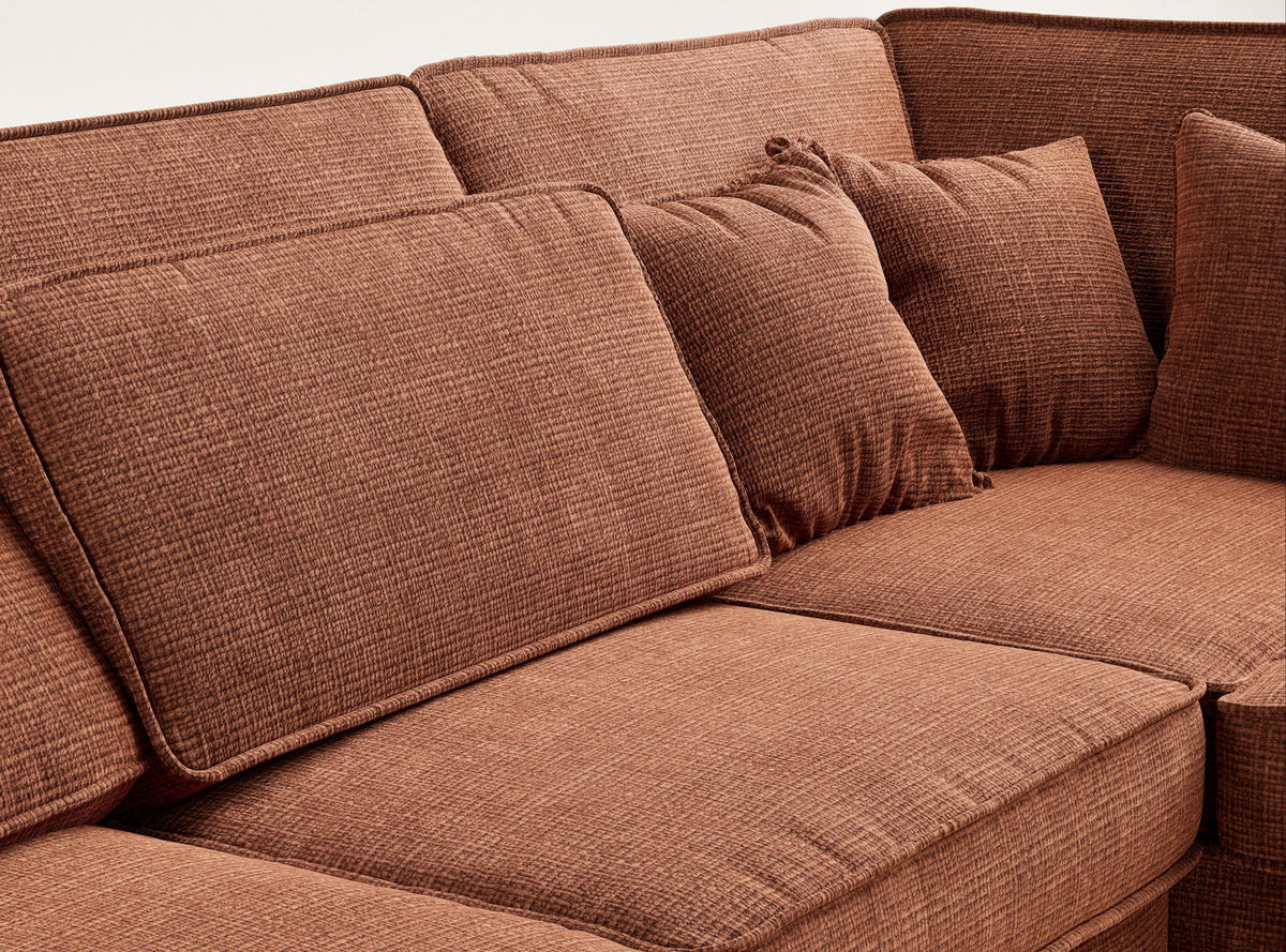 ECKSOFA Kirou Kupferfarbe Chenille-Stoff - Rechts Seite - Schwarz/Kupferfarben, Holz/Holzwerkstoff (311/225cm) - Maison de Reve